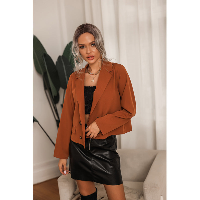 Women's Small Coffee Color Vintage Suit Short Jacket
