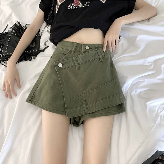 Women's Fashion Irregular High Waist Denim Short Pantskirt