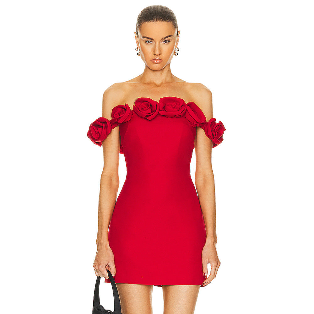 Gaoding Red Bardot Floral Dress