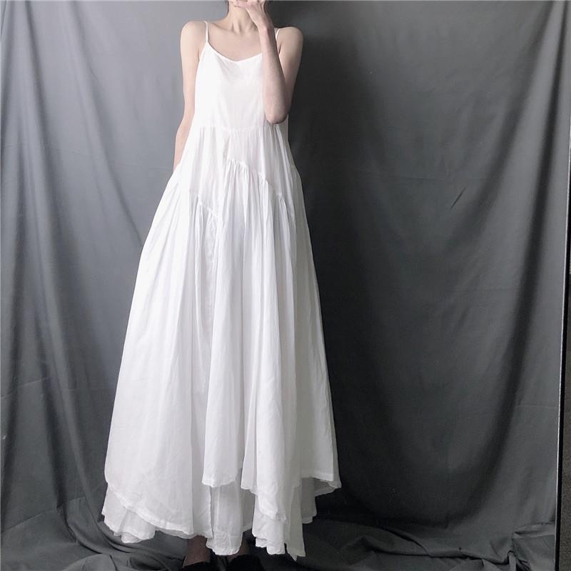 Super Long Irregular Swing Suspender Skirt