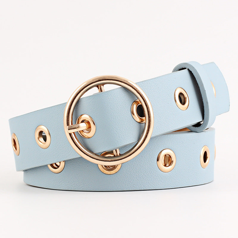 Round Buckle Wide Belt Hollow Air Hole Women's Belt All-match Fashion Air Hole Belt Female Now