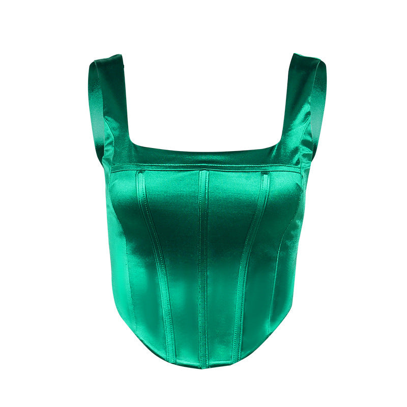 Fishbone Corset Solid Color Square Neck Fishbone Corset