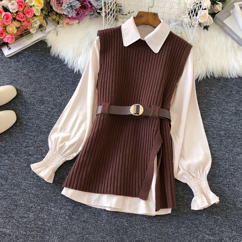 Shirt Knitted Two-piece Vest Set Fan High Quality Casual Fashion