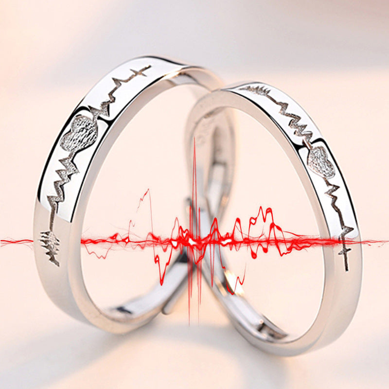 Heartbeat Couple Ring Sterling Silver Jewelry