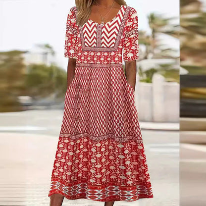 Retro Ethnic Style Scoop Waist-tight Dress