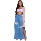 Women's Fashion Ripped High Waist Wide Leg Jeans