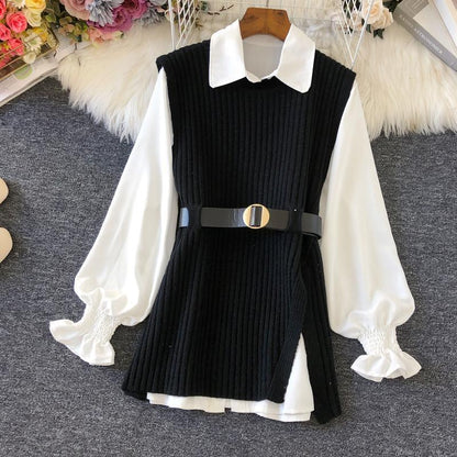 Shirt Knitted Two-piece Vest Set Fan High Quality Casual Fashion