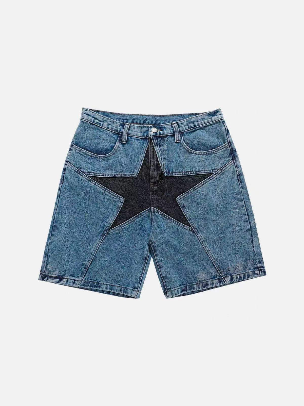 Loose Contrast Color Five-pointed Star Patch Denim Pants