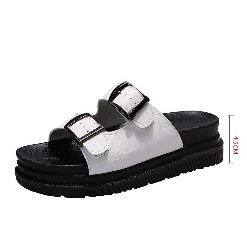 Women Slippers Double Buckle Platform Sandals British Style Shoes