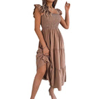 Summer Dress Casual Women's Sleeveless Mid-length Dress Pleated Long Layered Dress