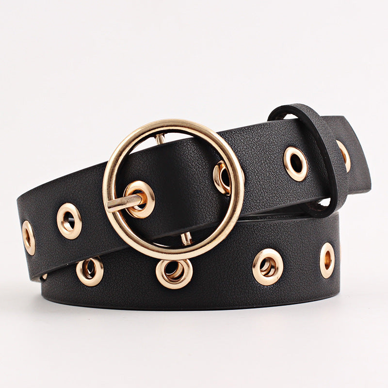 Round Buckle Wide Belt Hollow Air Hole Women's Belt All-match Fashion Air Hole Belt Female Now