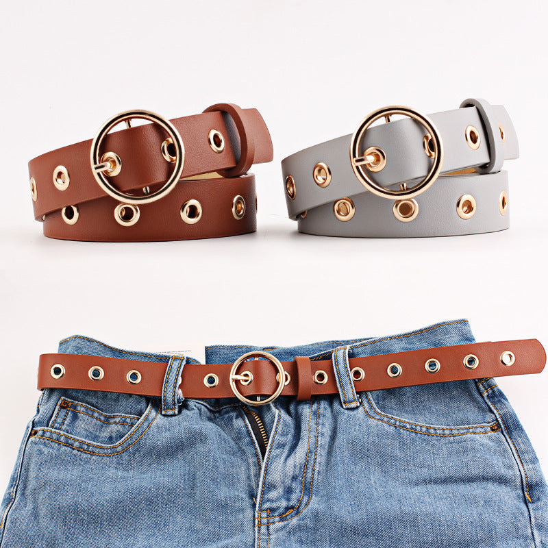 Round Buckle Wide Belt Hollow Air Hole Women's Belt All-match Fashion Air Hole Belt Female Now