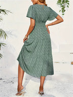 Fashion Lotus Sleeve Long Floral Dress Women