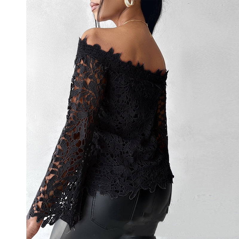 Women's Minimalist And Versatile Black Lace Top