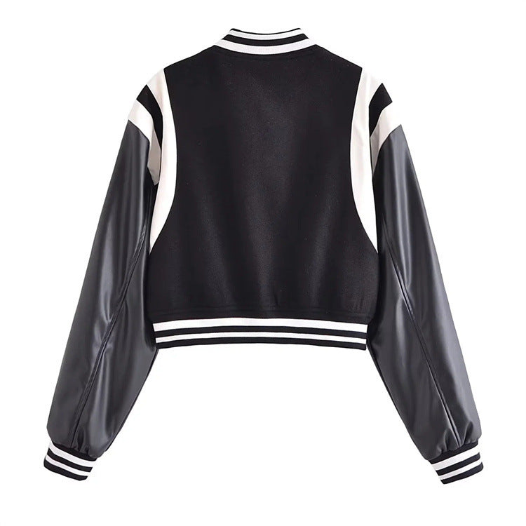 Wool Stitching PU Baseball Uniform American Retro Jacket