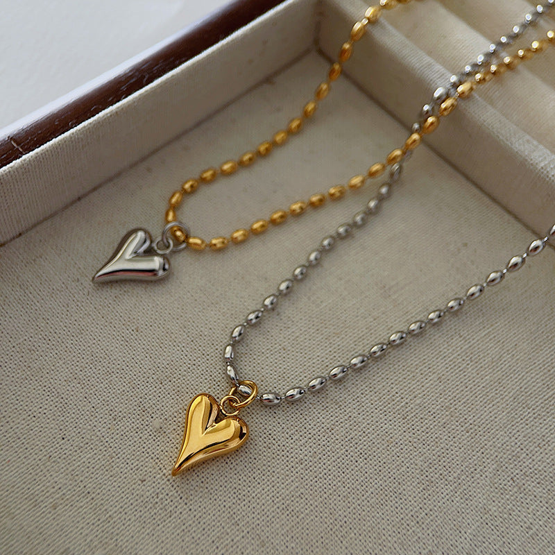 Special-interest Design Gold And Silver Color Matching Titanium Steel Heart Bead Necklace For Women