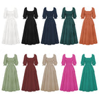 Women's Rope Belt Ruffled Lantern Sleeves Dress
