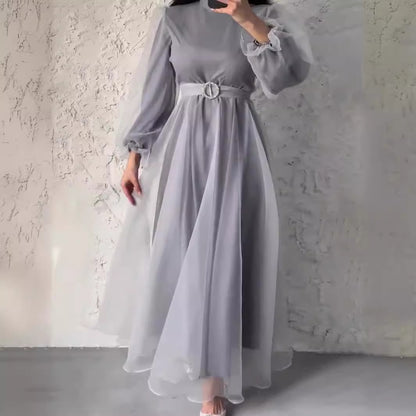 Half Turtleneck Mesh Elegant Slimming Lantern Sleeves Dress