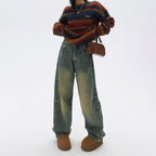 Retro Nostalgic Loose Wide-leg Jeans High Waist Slimming Drooping Straight Mop Pants
