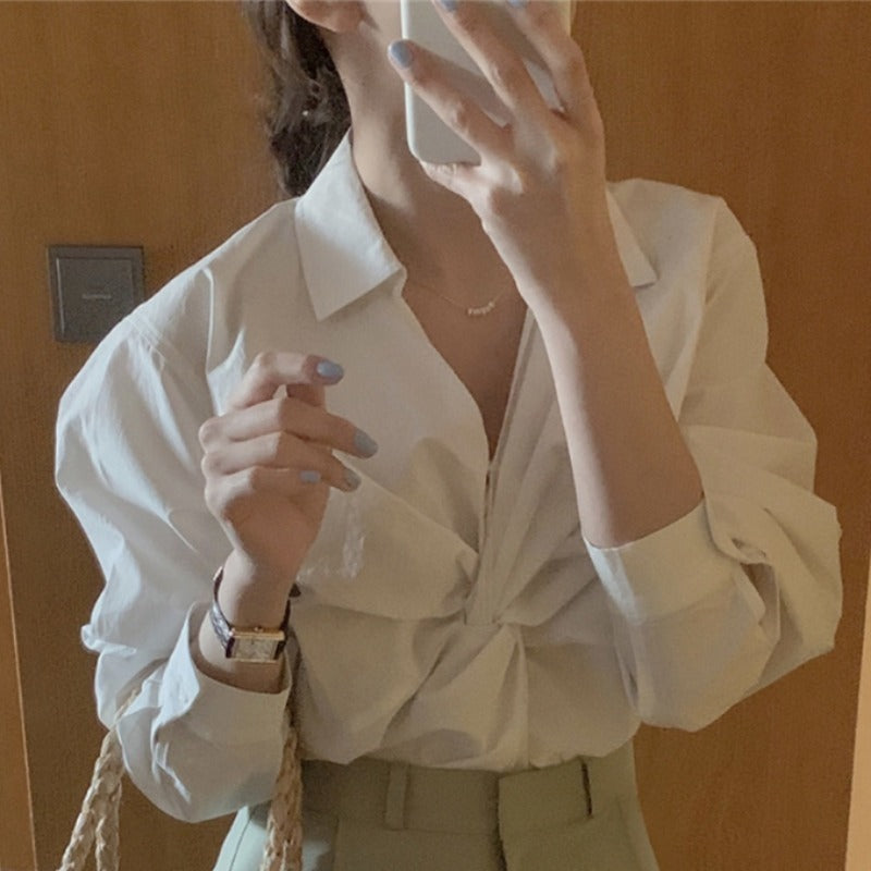 French Lapel Loose Temperament Women's Long-sleeved Shirt