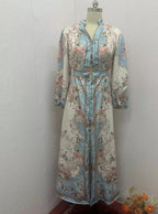 Tea Break French Style Vintage Fashion Print Elegant Long Sleeve Dress