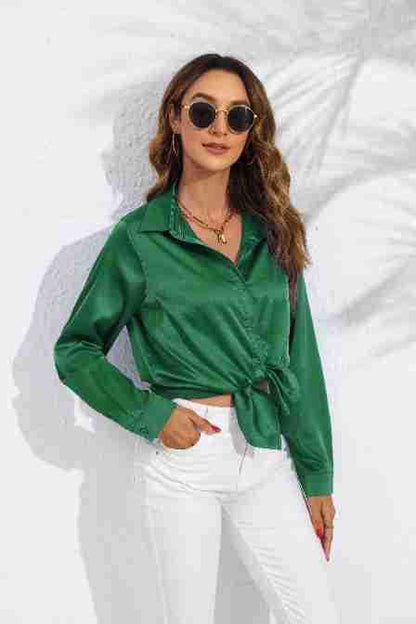 Women's Solid Color Satin Satin Long Sleeve Blouse