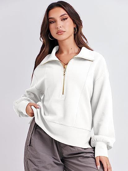 Women's Half Zipper Pullover Long Sleeve Sweater