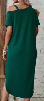 Women's Asymmetric Collar Split Short Sleeve Dress