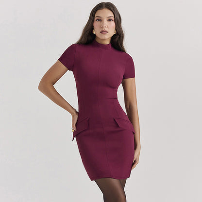 Solid Color Simple And Tight Waist-tight Dress