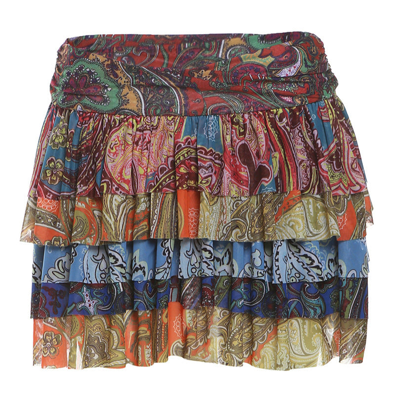 Fashion Women's Wear Short Skirt High Waist Retro Printed