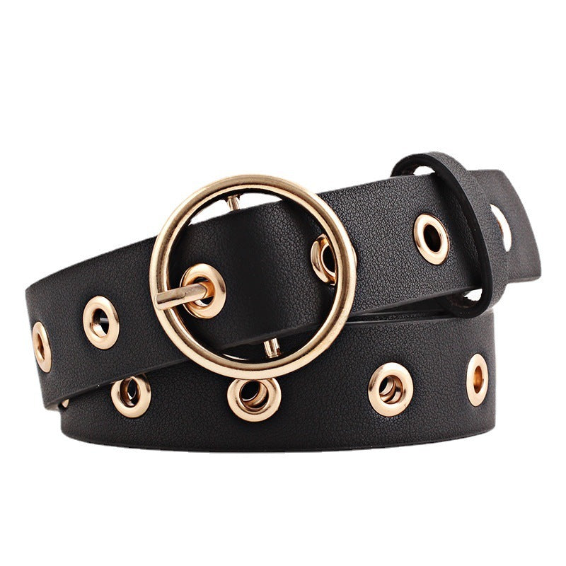 Round Buckle Wide Belt Hollow Air Hole Women's Belt All-match Fashion Air Hole Belt Female Now