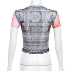 Women's Color Block Digital Printed Short-sleeved T-shirt