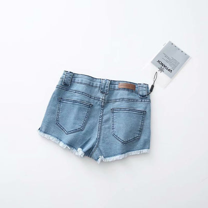 High Waist Stretch Fit Front Zip Denim Shorts