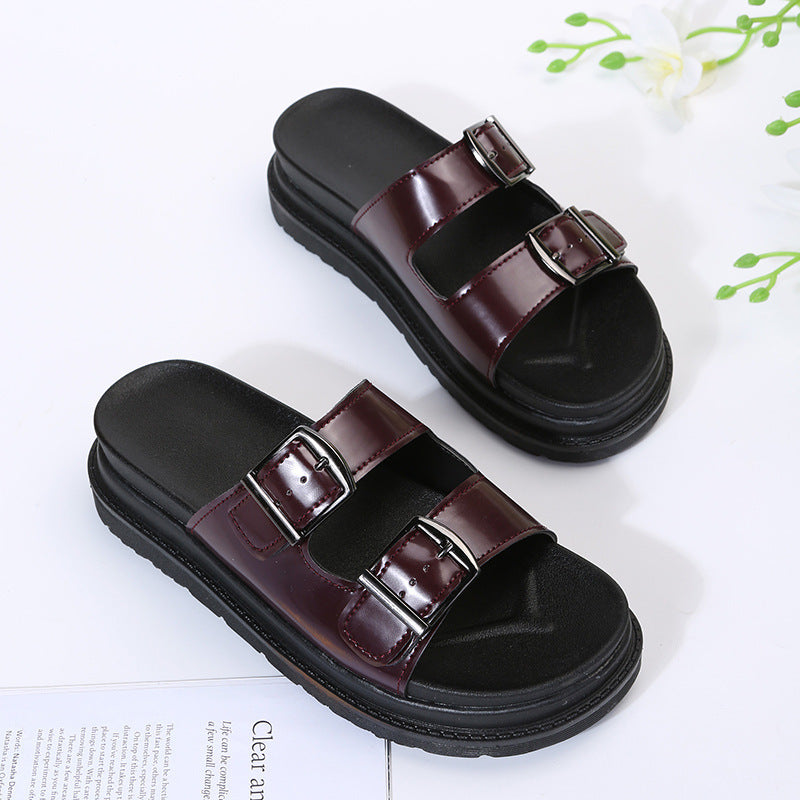 Women Slippers Double Buckle Platform Sandals British Style Shoes