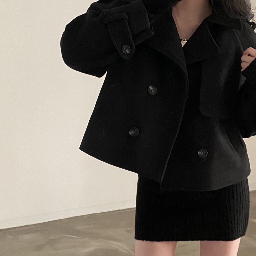 Suit Collar Double Breasted Loose All-match Long Sleeve Short Woolen Coat