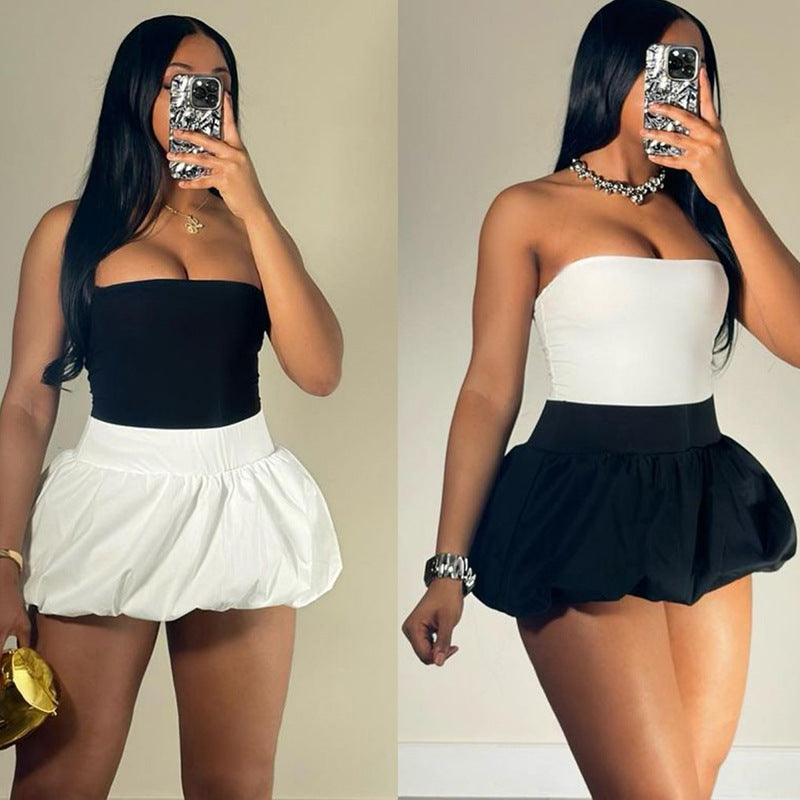 Pure Color All-matching Puffy High Waist Ultra Short Skirt