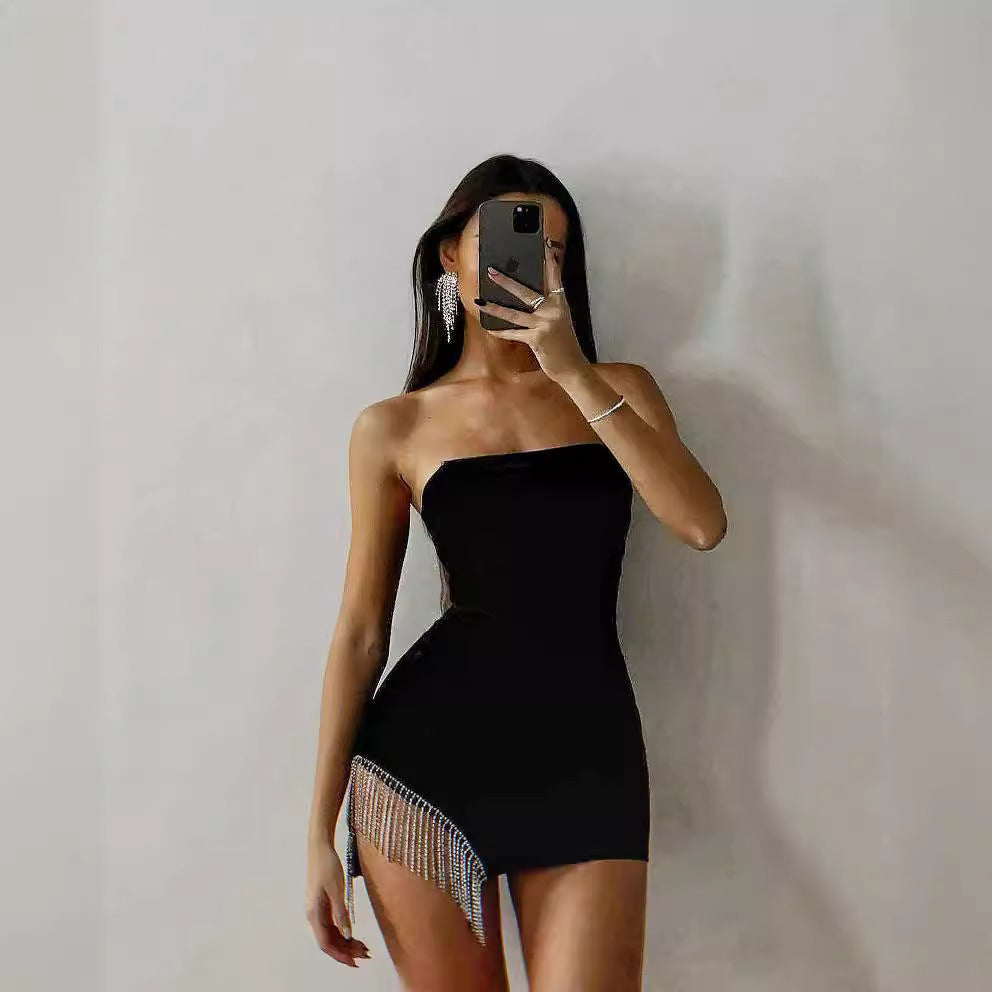 Fashion Sexy Backless V-neck Slim Tube Top Bandage One-piece Dress