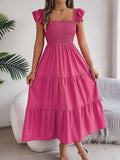 Summer Dress Casual Women's Sleeveless Mid-length Dress Pleated Long Layered Dress