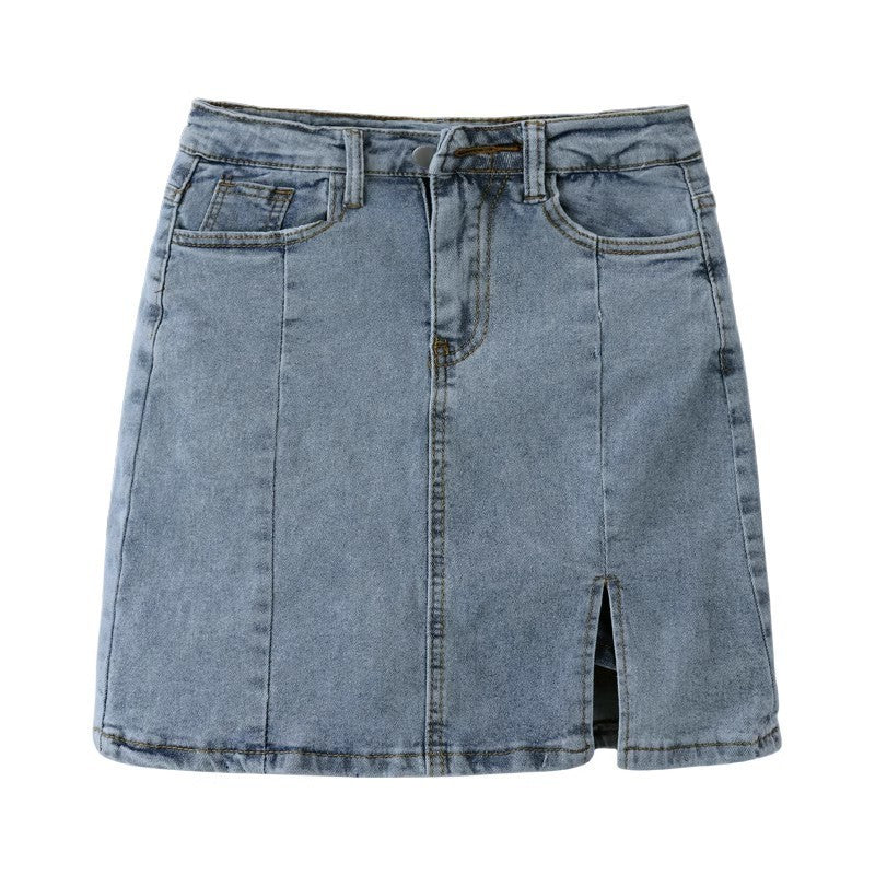 Retro High Waist Denim Skirt For Women