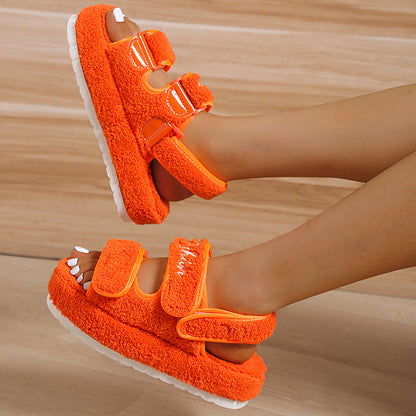 Autumn Sandals Women Velcro Plush Shoes Rome Platform High Heel Sandals