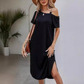 Women's Asymmetric Collar Split Short Sleeve Dress