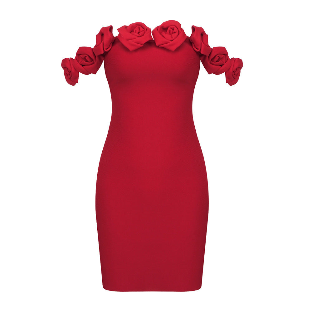 Gaoding Red Bardot Floral Dress