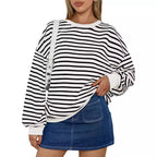 Women's Colorful Striped Round Neck Loose Sweatshirt