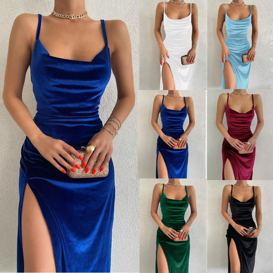 Spring And Summer Fashion Slim Fit Slit Sling Dress Women