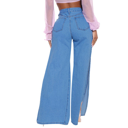 Women's Fashion Ripped High Waist Wide Leg Jeans