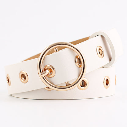 Round Buckle Wide Belt Hollow Air Hole Women's Belt All-match Fashion Air Hole Belt Female Now